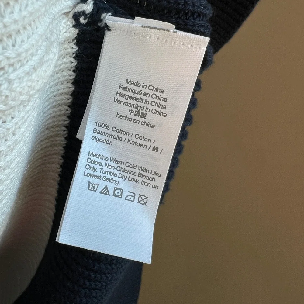 J. Crew Cotton Ribbed Sweater XL Men Navy White Striped Crewneck Pullover Preppy